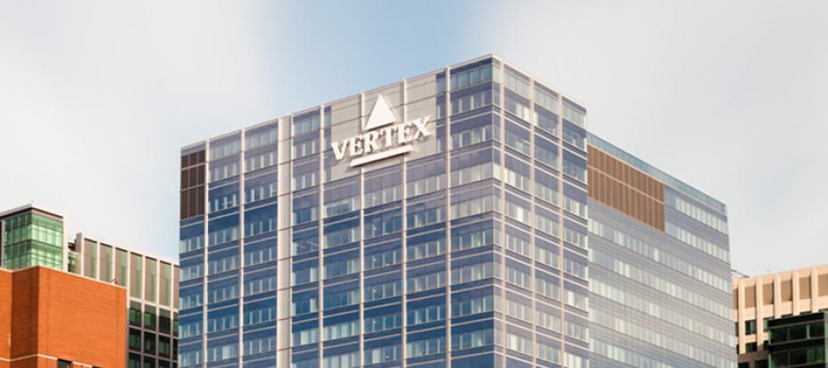 An image of the exterior of Vertex Pharmaceuticals headquarters in Boston, Mass.