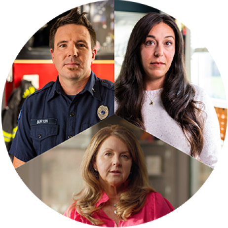 A circular image containing three individual images of Ali Burton, Cody Burton, and Kerri Rhodes.