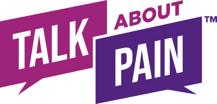 An image of the TalkAboutPain logo in purple and pink text