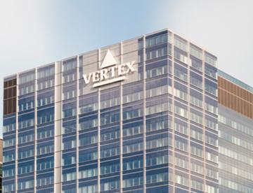An image of the exterior of Vertex Pharmaceuticals headquarters in Boston, Mass.