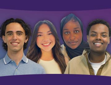 An image with a purple background and headshots of each of the 2024 Vertex Science Leaders Scholarship recipients.