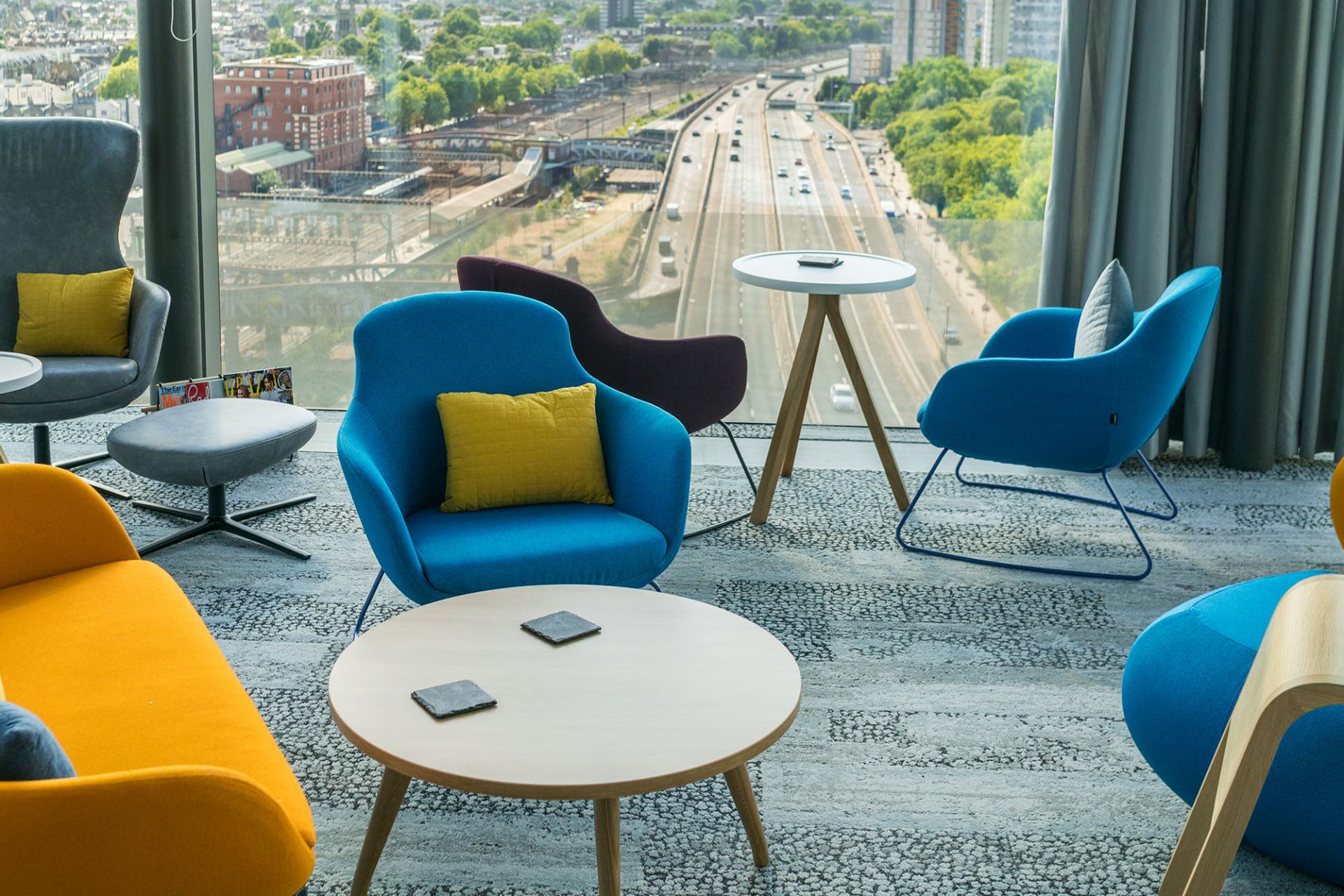 Employee gathering space at the Vertex Pharmaceuticals international headquarters in London