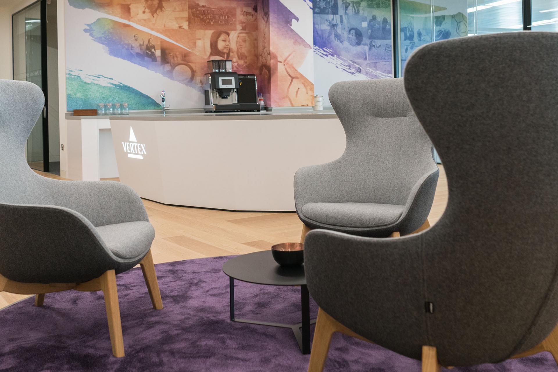 Reception area at the Vertex Pharmaceuticals international headquarters in London