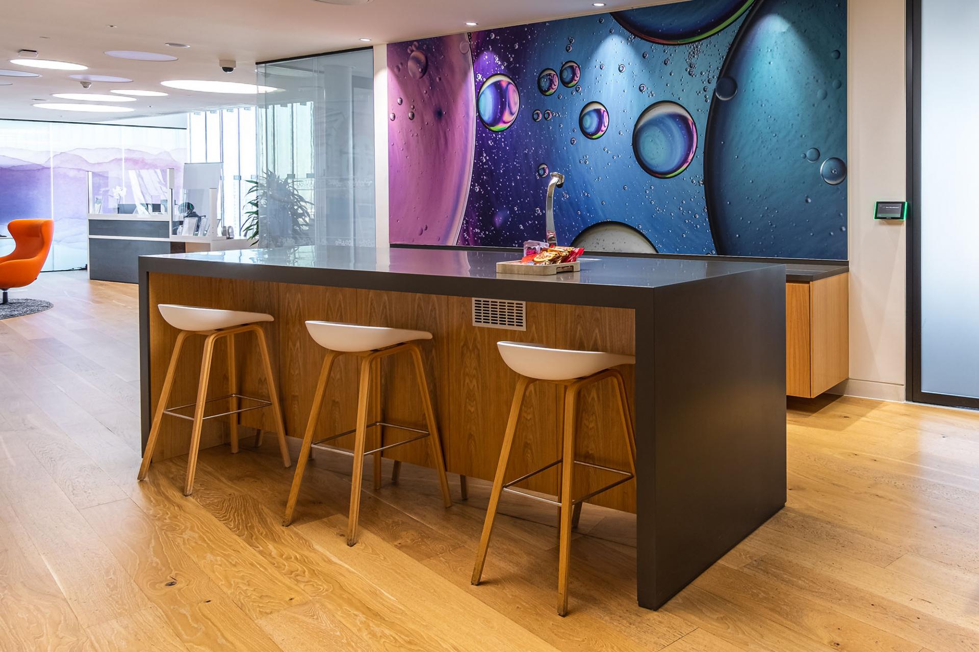 A gathering spot with a sink at the Vertex Pharmaceuticals international headquarters in London