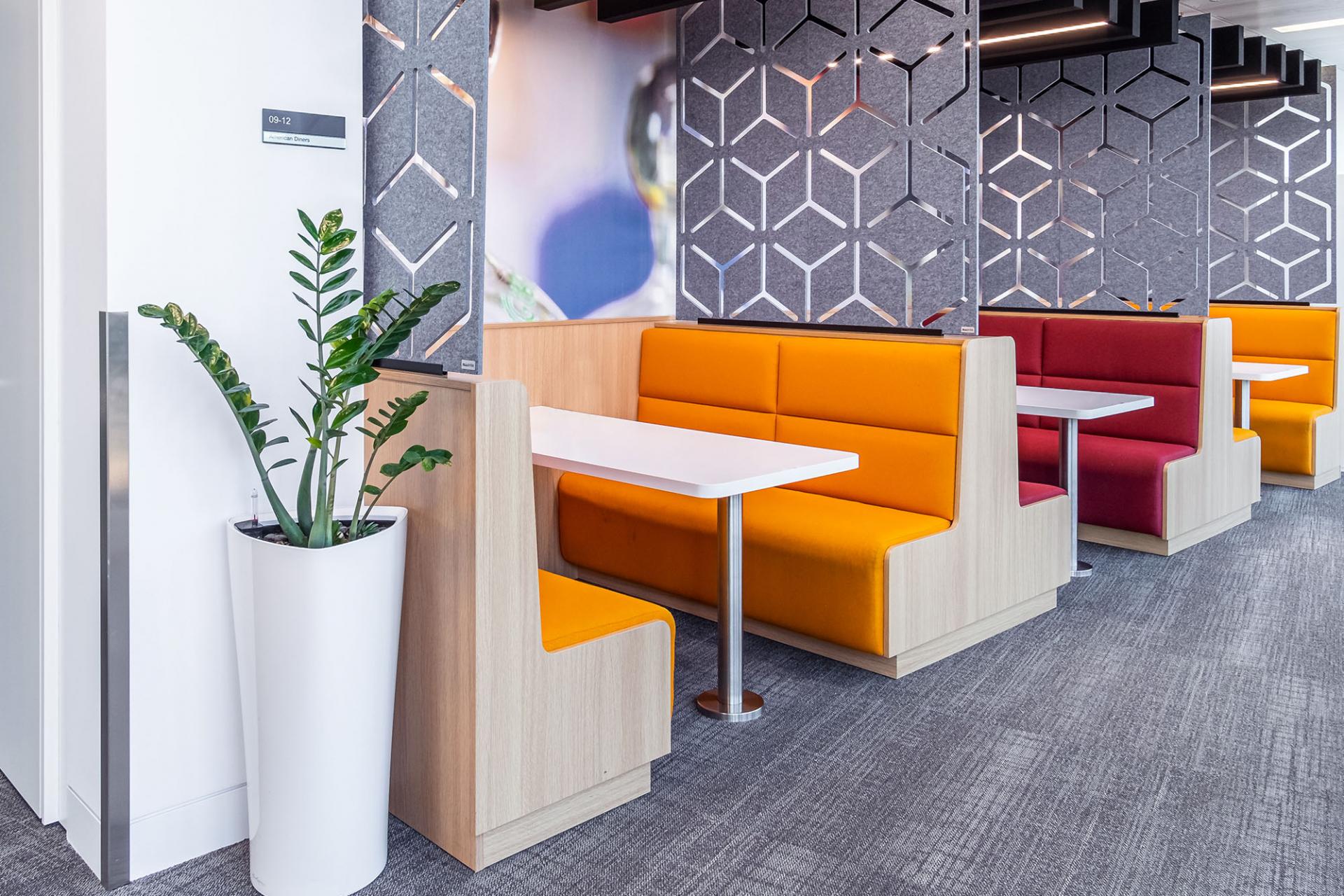 Booths in the kitchen at the Vertex Pharmaceuticals international headquarters in London