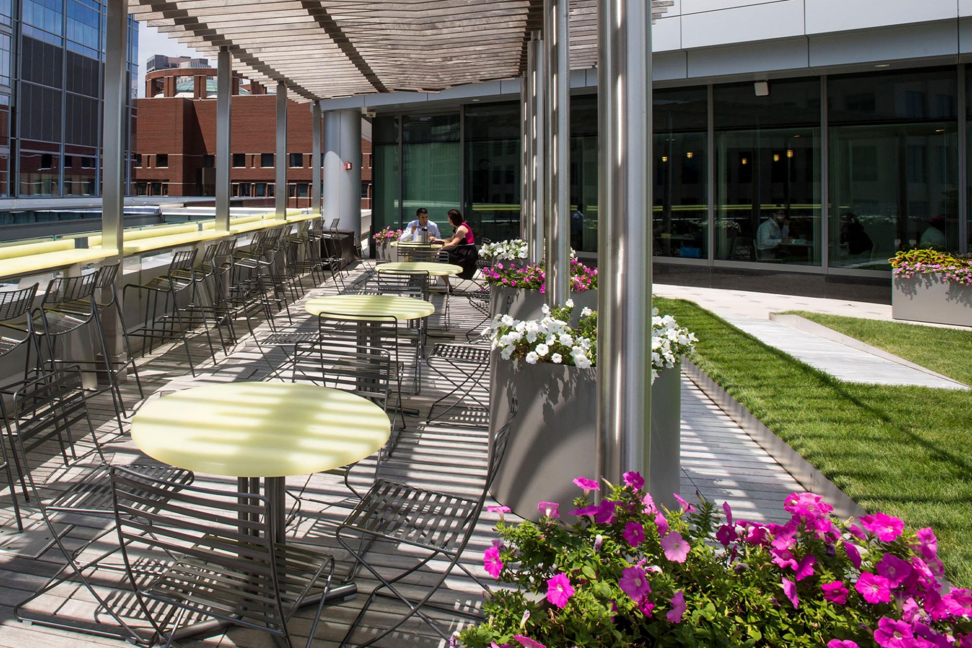 Seating on the rooftop at Vertex Pharmaceuticals Boston headquarters