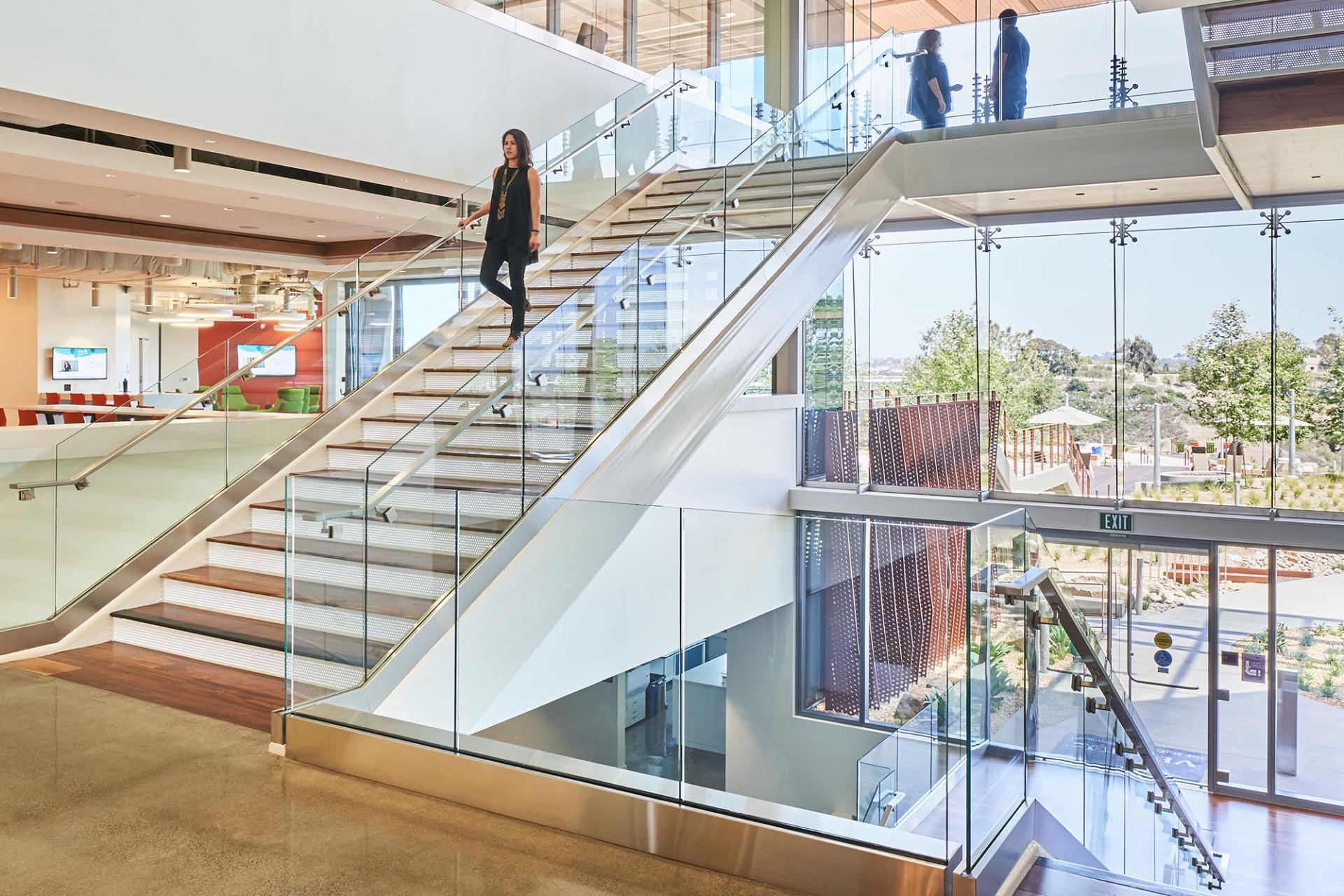 Interior shot of a staircase at the San Diego Vertex Pharmaceuticals research facility