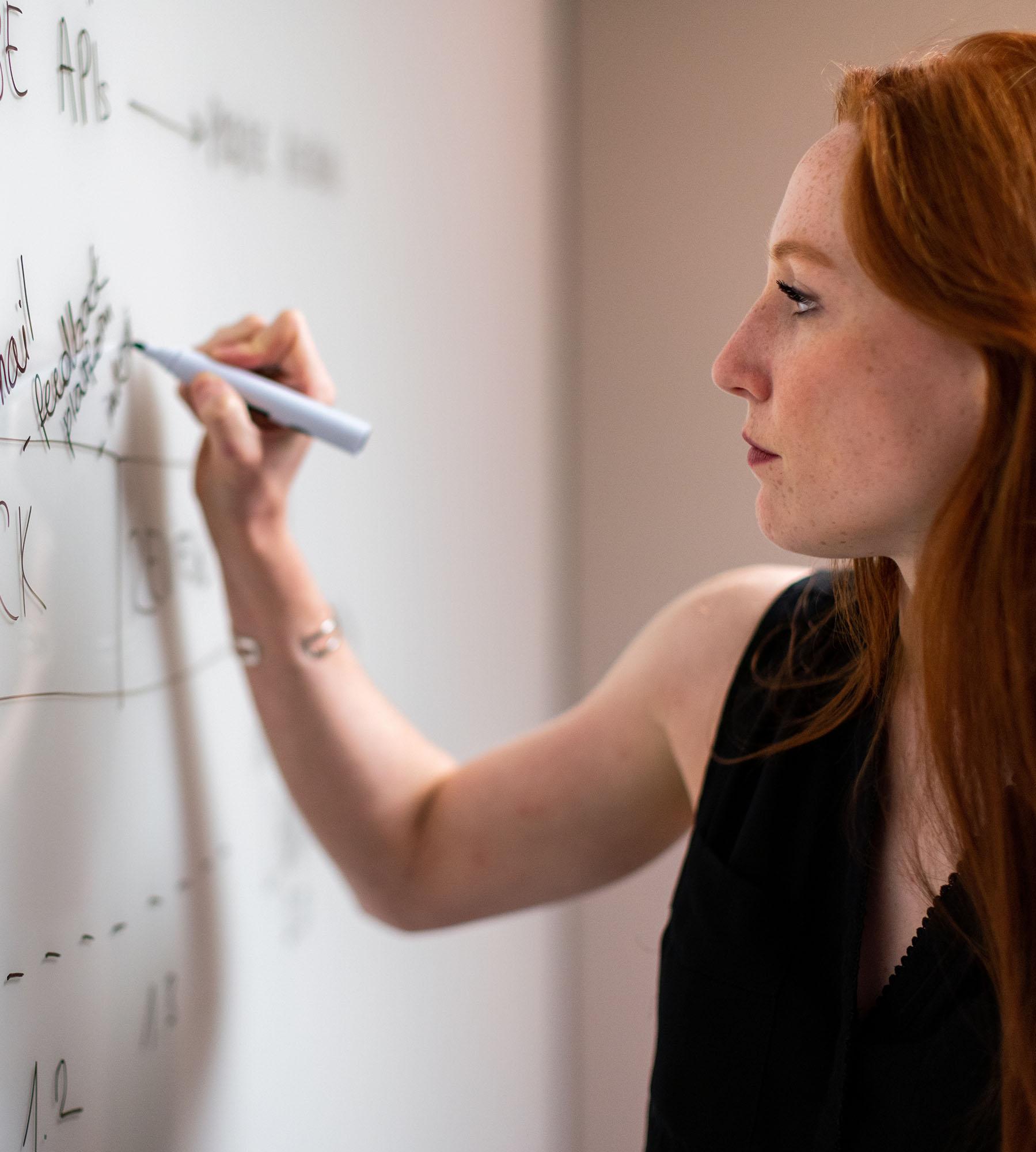 Team leader writing on white board