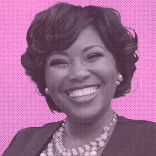 An image of Terri Booker smiling with a pink overlay