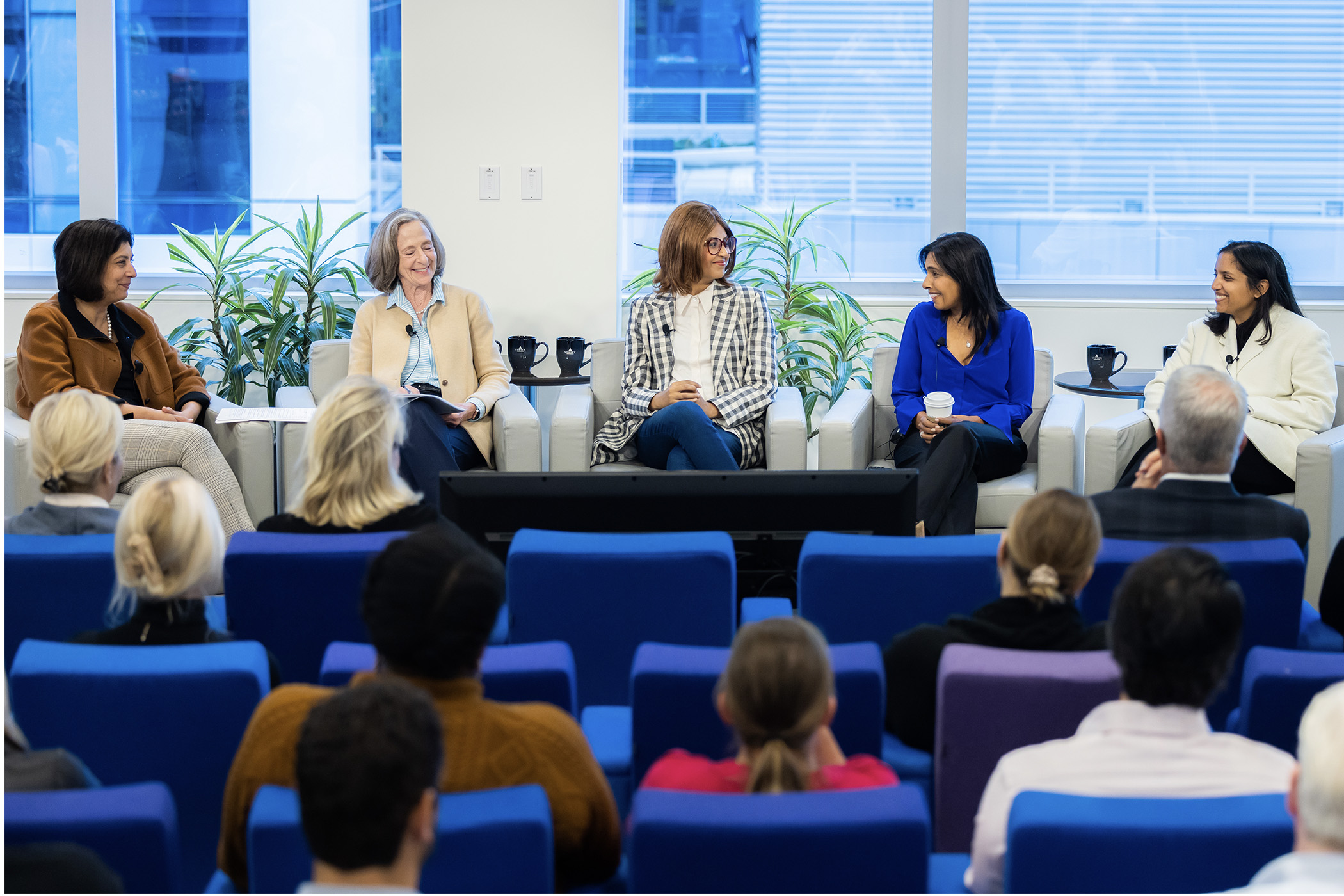 An image of a panel of women, including Reshma Kewalramani, speaking during an ID&E week event
