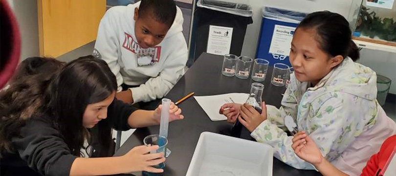 An image of kids using lab equipment in a science at the Elementary Institute of Science