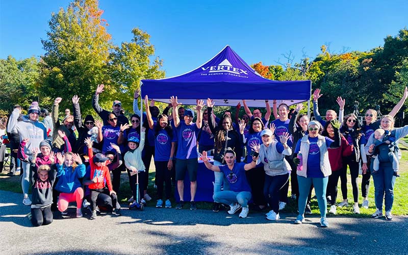 Team Vertex celebrating a successful Sickle Cell Awareness Month at the Massachusetts Sickle Cell Disease Association’s (MSCA) annual walk in Oct. 2022    