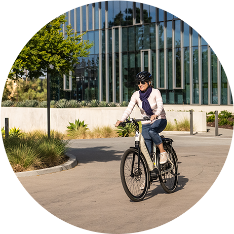 An image of an employee biking to work