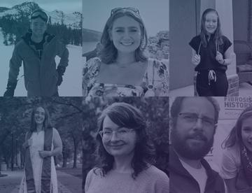 A collage of Vertex Foundation Scholarship honorees with a purple and greenish-blue watercolor overlay over the pictures