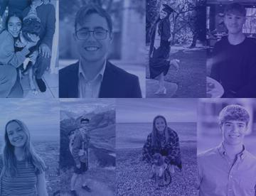 A collage of Vertex Foundation Scholarship winners with a purple overlay on top of the collage
