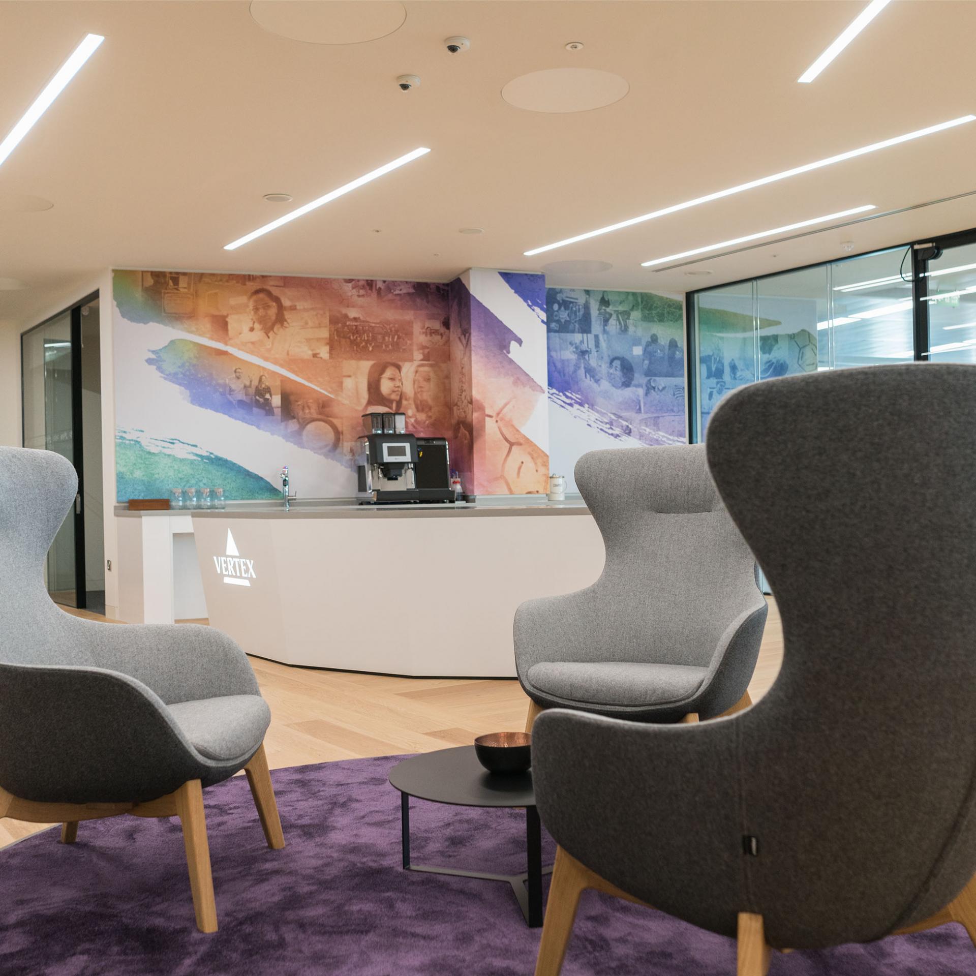 Reception area at the Vertex Pharmaceuticals international headquarters in London