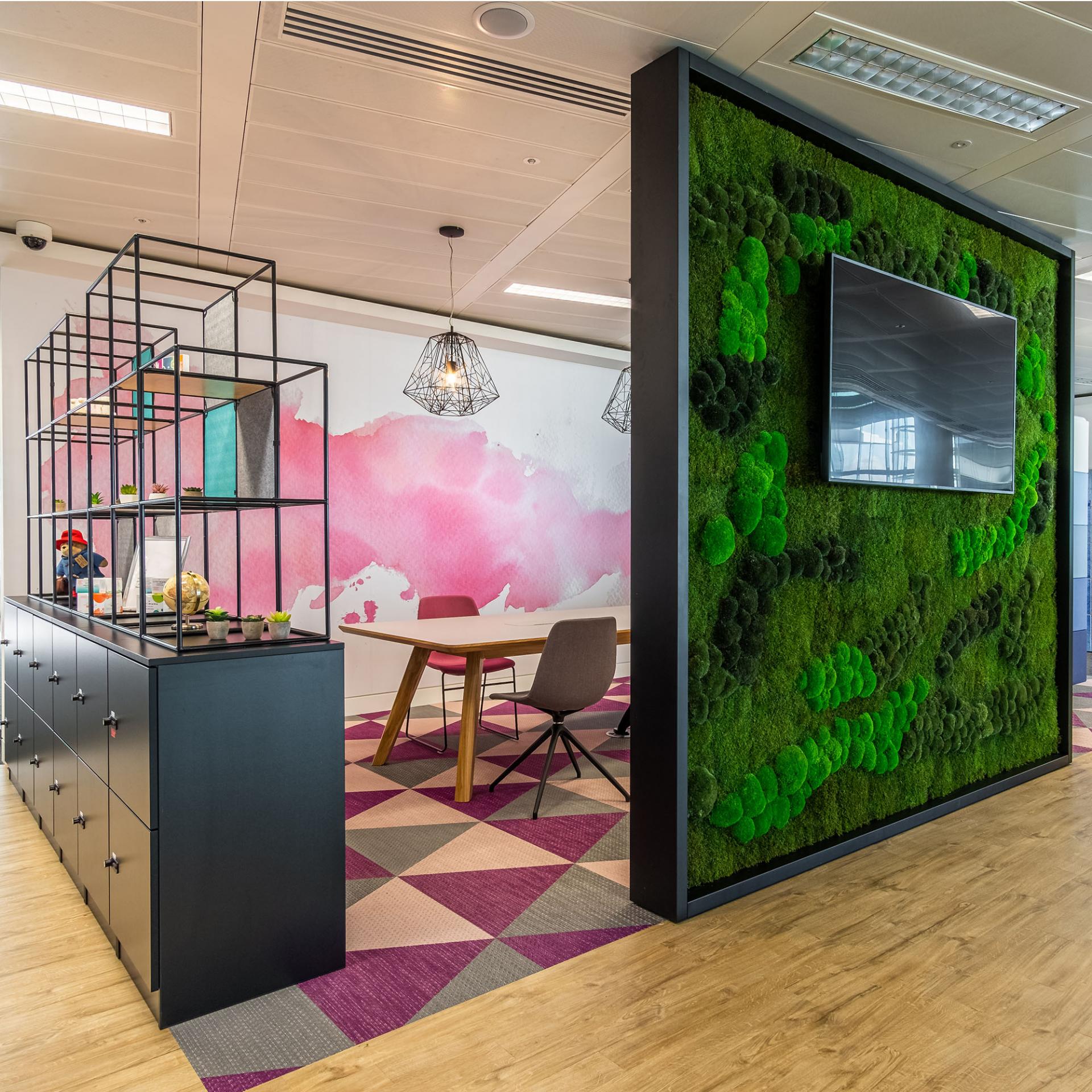 Conference room with a living wall at the Vertex Pharmaceuticals international headquarters in London