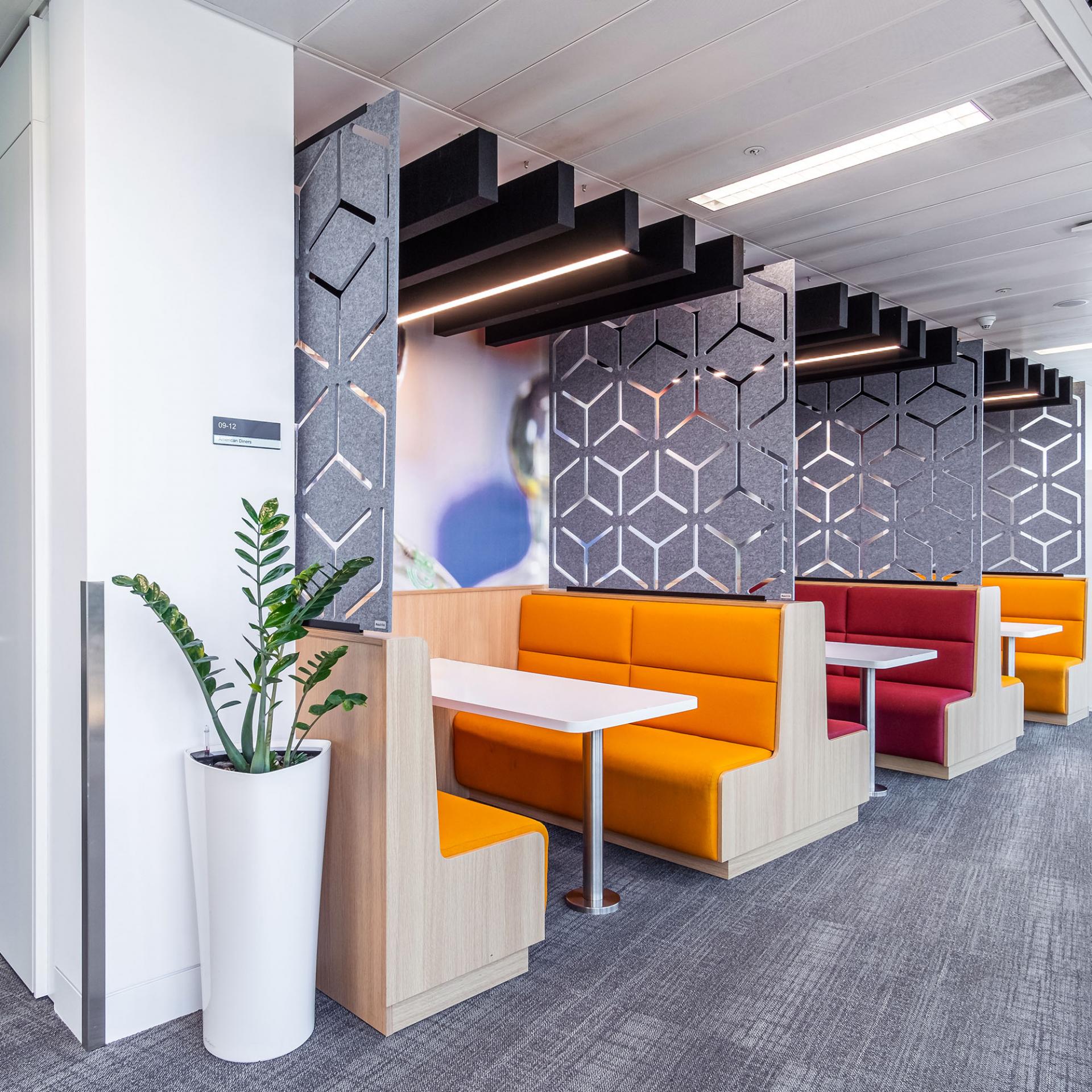 Booths in the kitchen at the Vertex Pharmaceuticals international headquarters in London