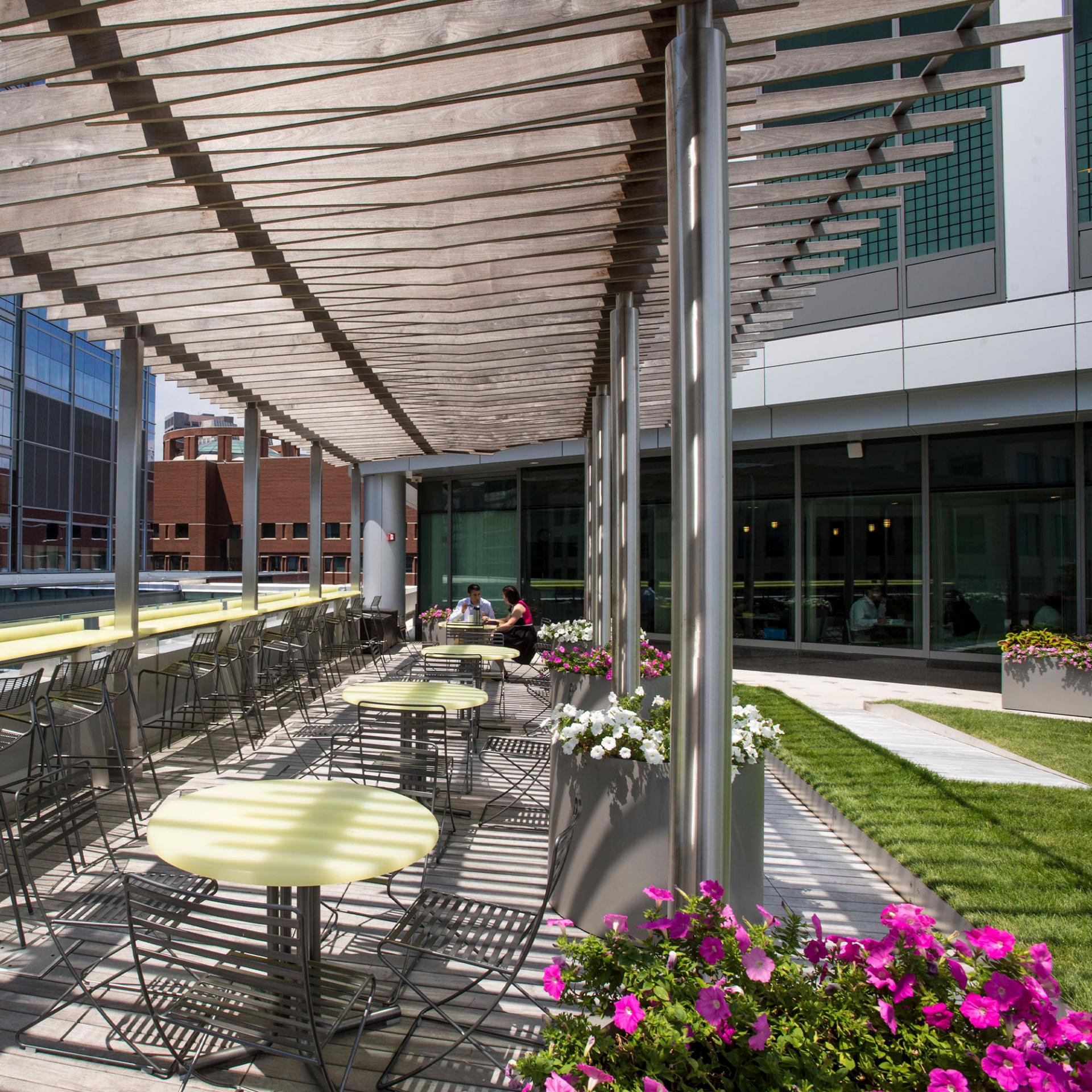Seating on the rooftop at Vertex Pharmaceuticals Boston headquarters