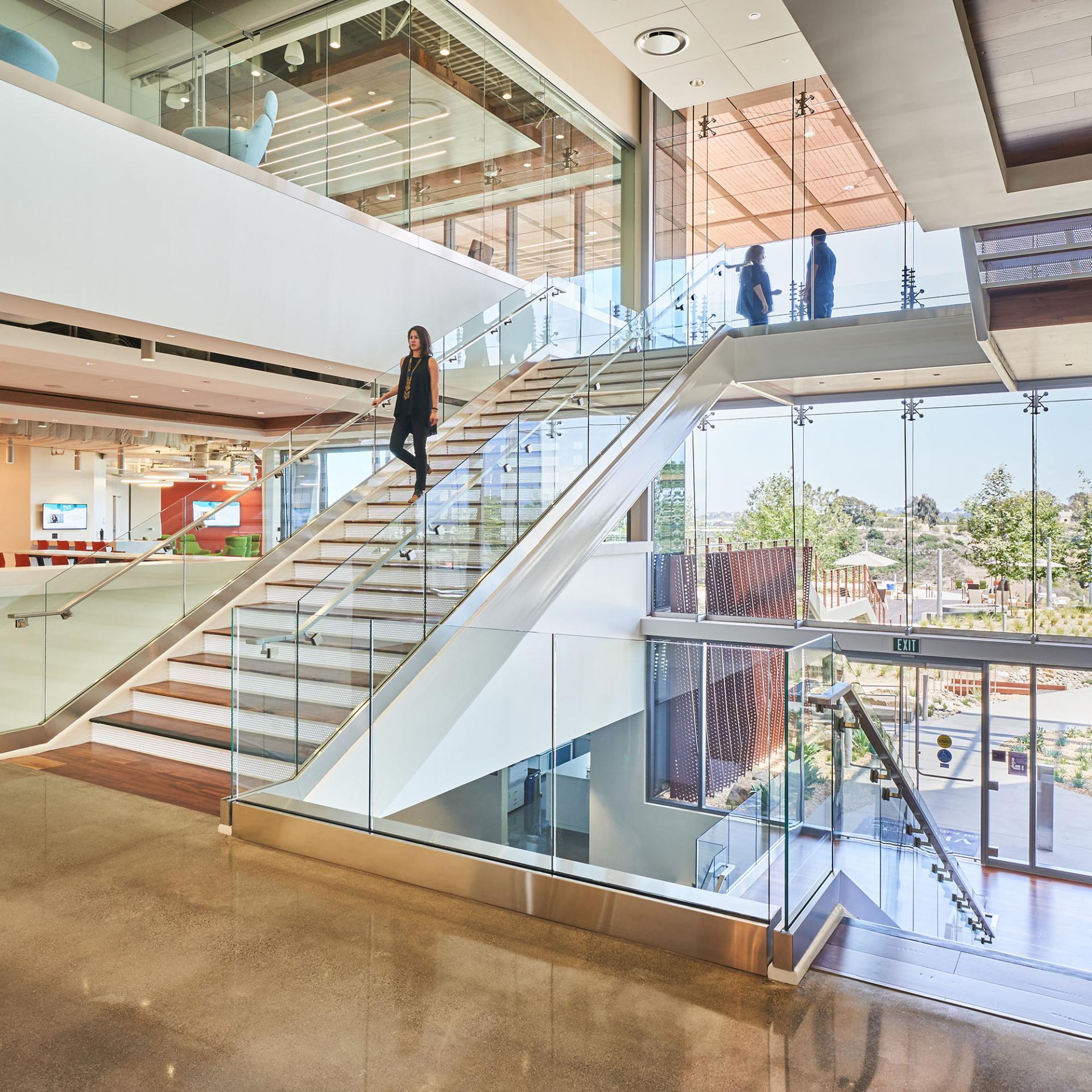 Interior shot of a staircase at the San Diego Vertex Pharmaceuticals research facility