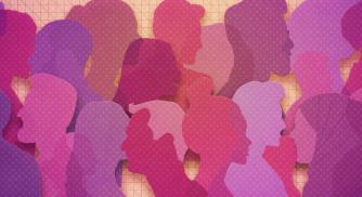 An image of pink and purple silhouetted heads